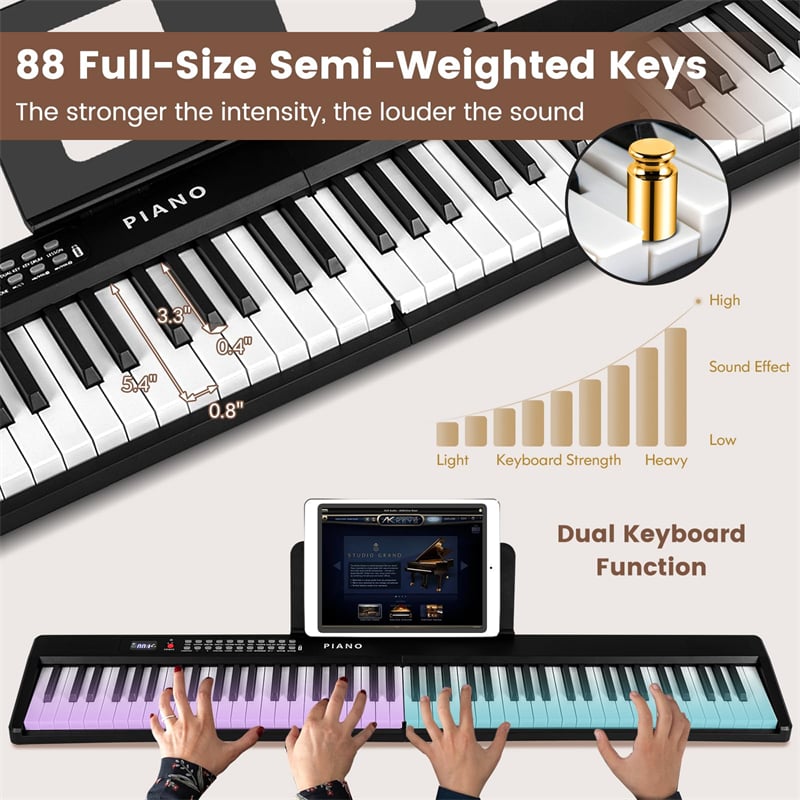 88-Key Folding Electric Piano Keyboard, Full-Size Semi-Weighted Digital Piano w/ Wireless MIDI & Dual Speakers, Portable Keyboard for Beginners