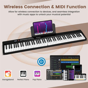 88-Key Folding Electric Piano Keyboard, Full-Size Semi-Weighted Digital Piano w/ Wireless MIDI & Dual Speakers, Portable Keyboard for Beginners