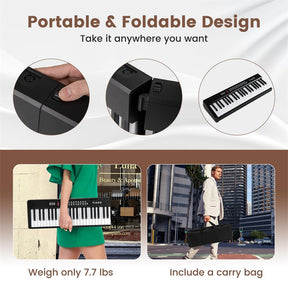 88-Key Folding Electric Piano Keyboard, Full-Size Semi-Weighted Digital Piano w/ Wireless MIDI & Dual Speakers, Portable Keyboard for Beginners