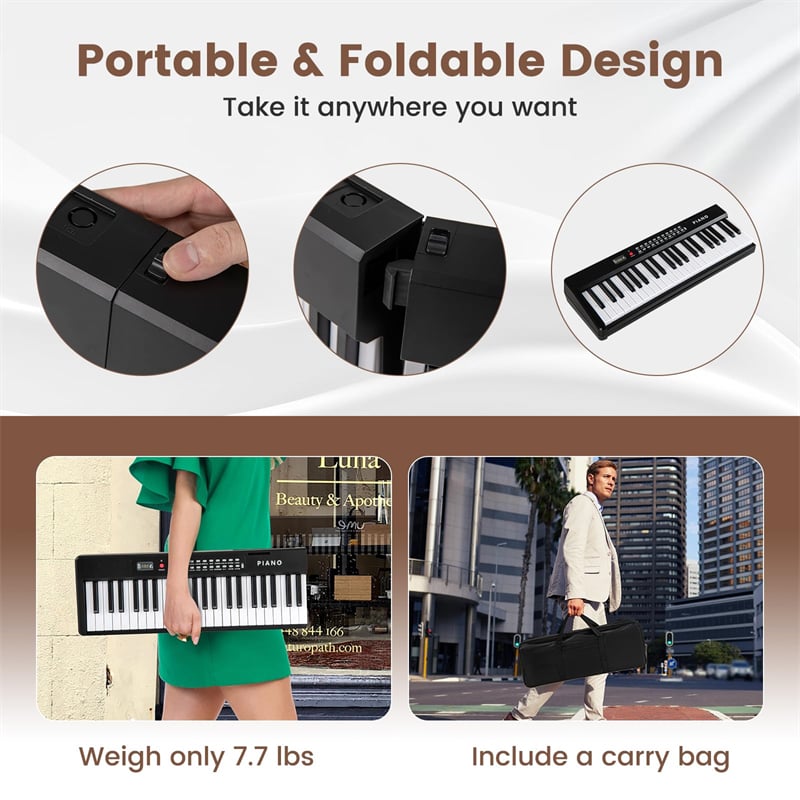 88-Key Folding Electric Piano Keyboard, Full-Size Semi-Weighted Digital Piano w/ Wireless MIDI & Dual Speakers, Portable Keyboard for Beginners