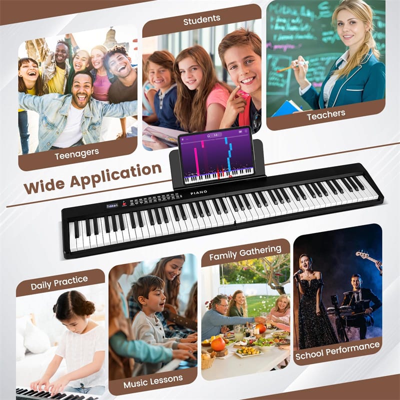 88-Key Folding Electric Piano Keyboard, Full-Size Semi-Weighted Digital Piano w/ Wireless MIDI & Dual Speakers, Portable Keyboard for Beginners