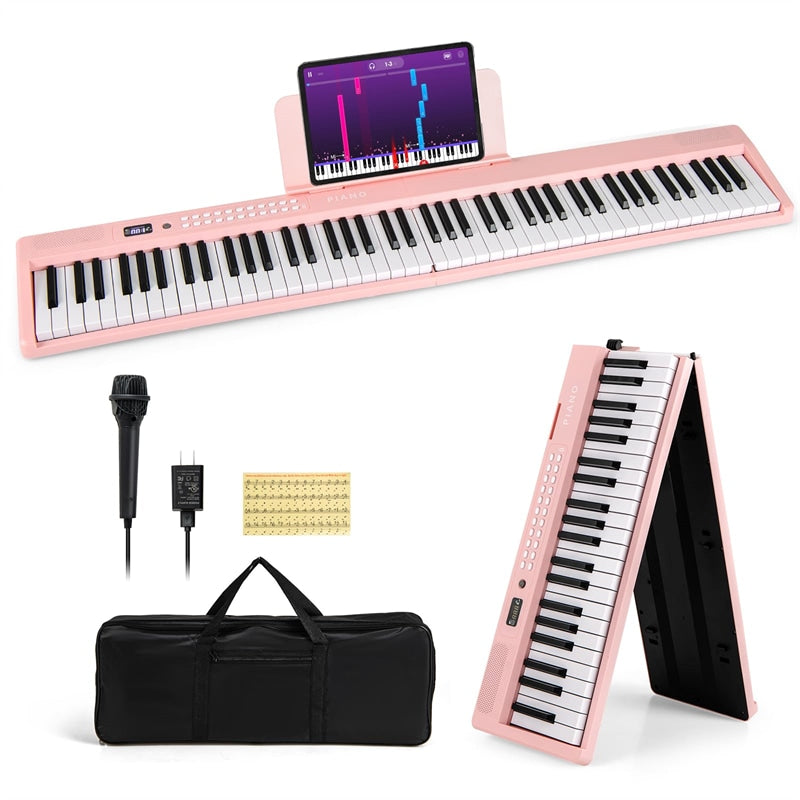 88-Key Folding Electric Piano Keyboard, Full-Size Semi-Weighted Digital Piano w/ Wireless MIDI & Dual Speakers, Portable Keyboard for Beginners