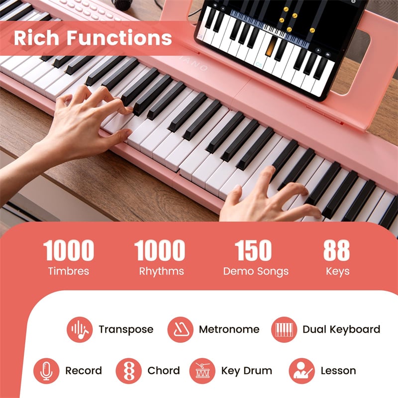 88-Key Folding Electric Piano Keyboard, Full-Size Semi-Weighted Digital Piano w/ Wireless MIDI & Dual Speakers, Portable Keyboard for Beginners