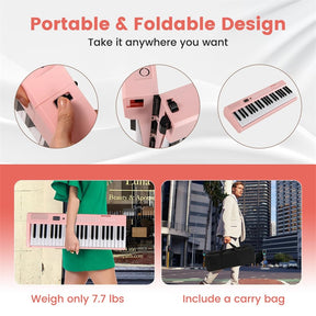 88-Key Folding Electric Piano Keyboard, Full-Size Semi-Weighted Digital Piano w/ Wireless MIDI & Dual Speakers, Portable Keyboard for Beginners