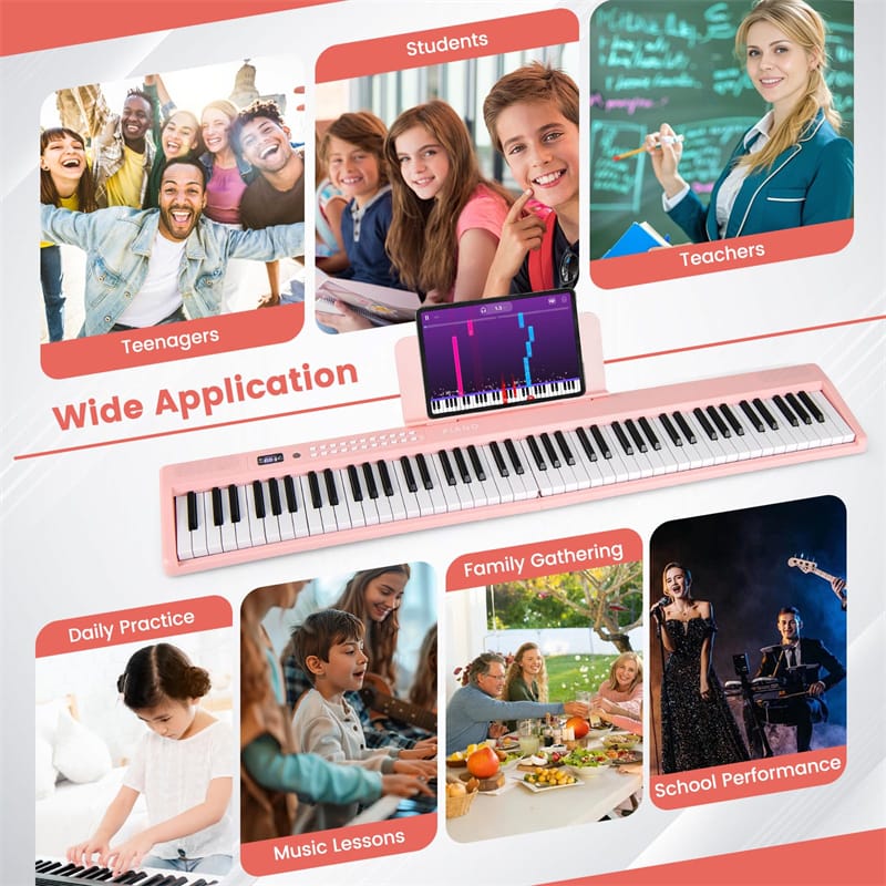 88-Key Folding Electric Piano Keyboard, Full-Size Semi-Weighted Digital Piano w/ Wireless MIDI & Dual Speakers, Portable Keyboard for Beginners