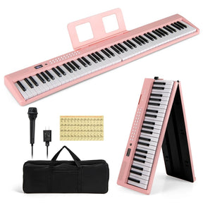 88-Key Folding Electric Piano Keyboard, Full-Size Semi-Weighted Digital Piano w/ Wireless MIDI & Dual Speakers, Portable Keyboard for Beginners