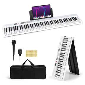 88-Key Folding Electric Piano Keyboard, Full-Size Semi-Weighted Digital Piano w/ Wireless MIDI & Dual Speakers, Portable Keyboard for Beginners