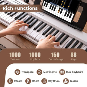 88-Key Folding Electric Piano Keyboard, Full-Size Semi-Weighted Digital Piano w/ Wireless MIDI & Dual Speakers, Portable Keyboard for Beginners