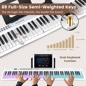 88-Key Folding Electric Piano Keyboard, Full-Size Semi-Weighted Digital Piano w/ Wireless MIDI & Dual Speakers, Portable Keyboard for Beginners