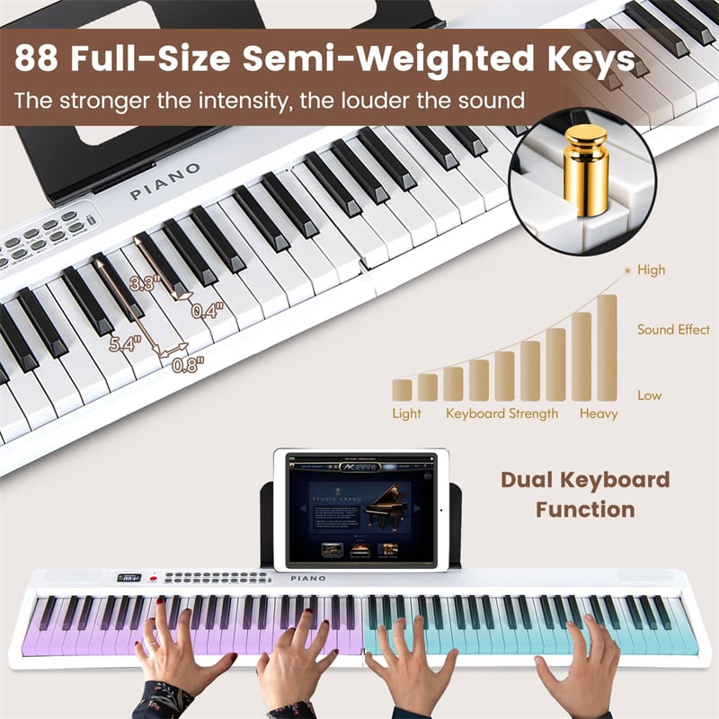 88-Key Folding Electric Piano Keyboard, Full-Size Semi-Weighted Digital Piano w/ Wireless MIDI & Dual Speakers, Portable Keyboard for Beginners