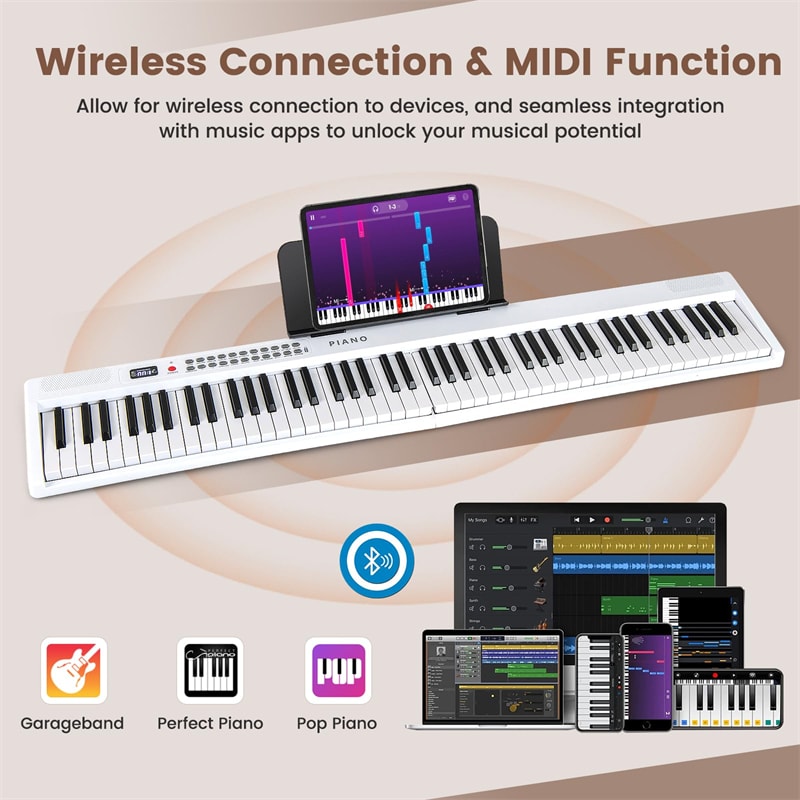 88-Key Folding Electric Piano Keyboard, Full-Size Semi-Weighted Digital Piano w/ Wireless MIDI & Dual Speakers, Portable Keyboard for Beginners