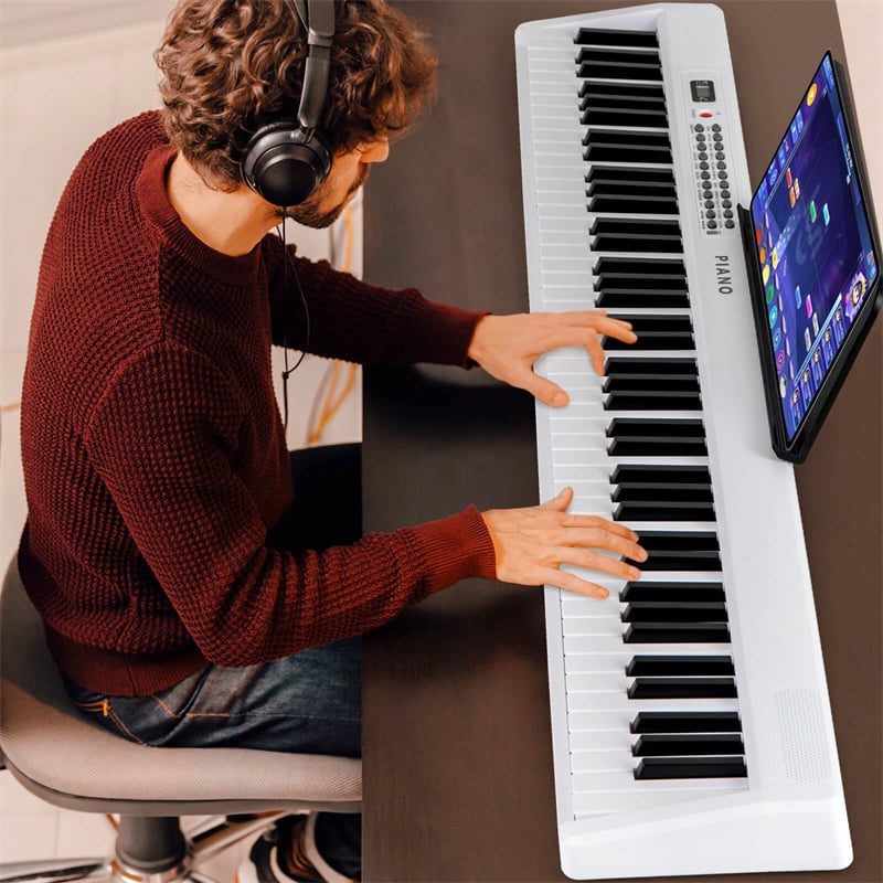 88-Key Folding Electric Piano Keyboard, Full-Size Semi-Weighted Digital Piano w/ Wireless MIDI & Dual Speakers, Portable Keyboard for Beginners