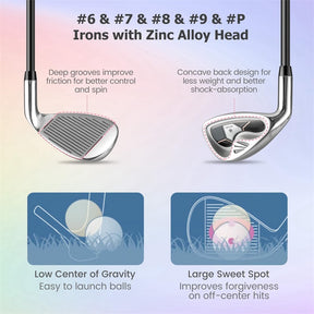Women's Complete Golf Club Set, 9 Piece Right Hand Golf Club Package Set with 460cc Driver, Fairway Wood, Hybrid, Irons, Putter & 3 Head Covers