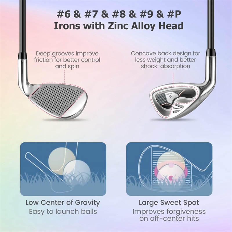 Women's Complete Golf Club Set, 9 Piece Right Hand Golf Club Package Set with 460cc Driver, Fairway Wood, Hybrid, Irons, Putter & 3 Head Covers