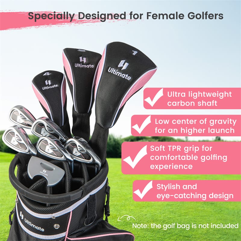 Women's Complete Golf Club Set, 9 Piece Right Hand Golf Club Package Set with 460cc Driver, Fairway Wood, Hybrid, Irons, Putter & 3 Head Covers