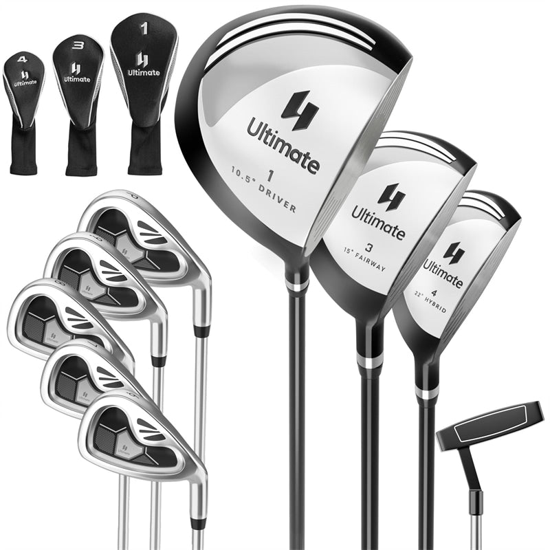 Men's Complete Golf Club Set, 9 Piece Right Handed Golf Club Package Set with 460cc Driver, Fairway Wood, Hybrid, Irons, Putter & 3 Head Covers
