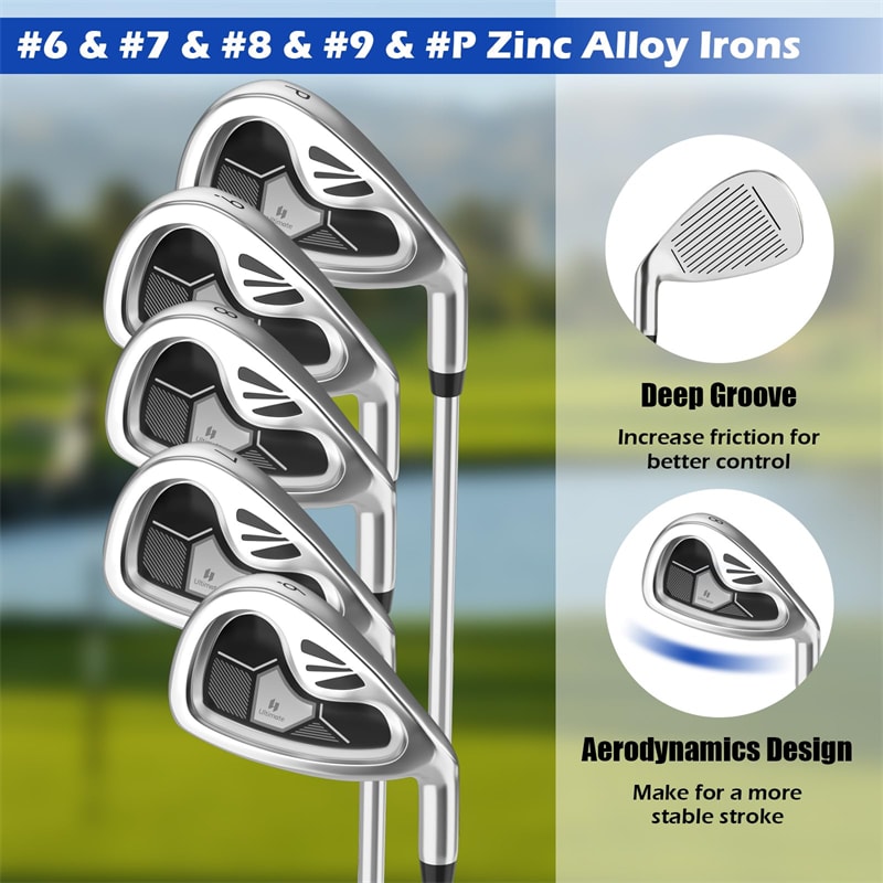 Men's Complete Golf Club Set, 9 Piece Right Handed Golf Club Package Set with 460cc Driver, Fairway Wood, Hybrid, Irons, Putter & 3 Head Covers