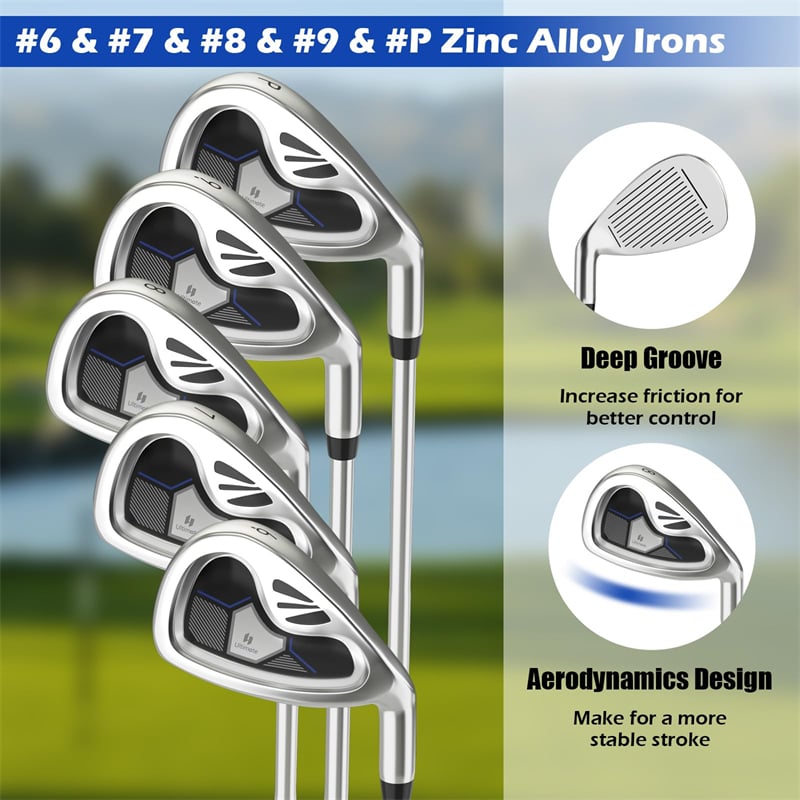 Men's Complete Golf Club Set, 9 Piece Right Handed Golf Club Package Set with 460cc Driver, Fairway Wood, Hybrid, Irons, Putter & 3 Head Covers