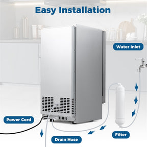 90 LBS/Day Commercial Undercounter Ice Maker, 15" Built-in Freestanding Ice Machine with Cooling Mode, 25 LBS Storage & Auto-Cleaning