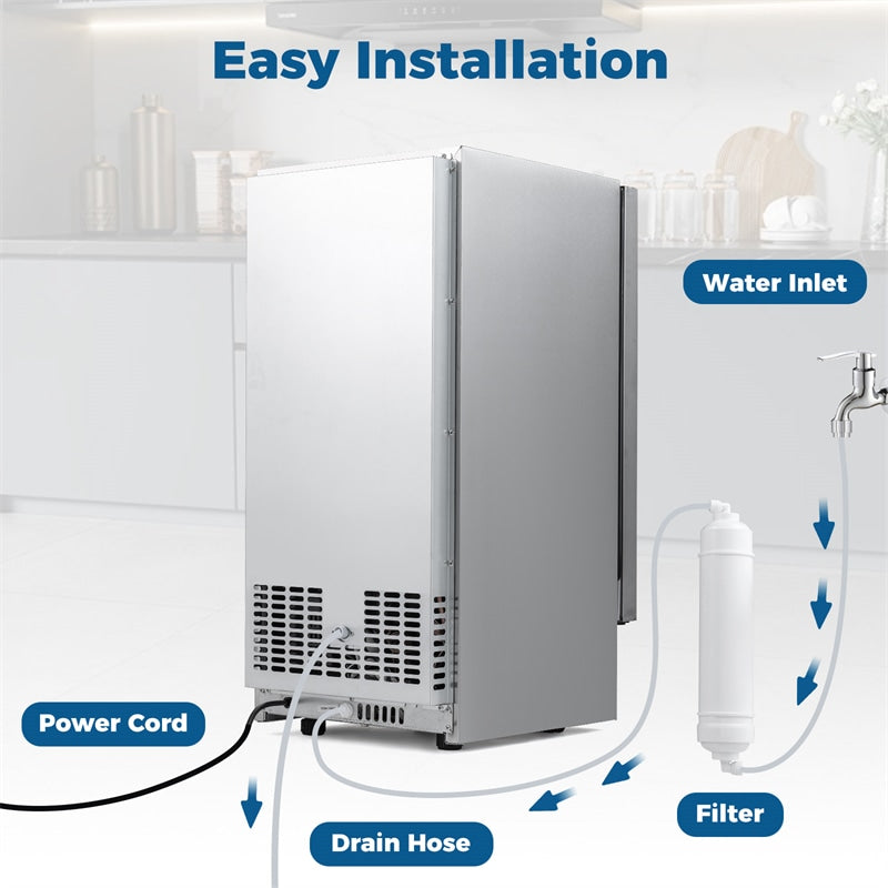 90 LBS/Day Commercial Undercounter Ice Maker, 15" Built-in Freestanding Ice Machine with Cooling Mode, 25 LBS Storage & Auto-Cleaning
