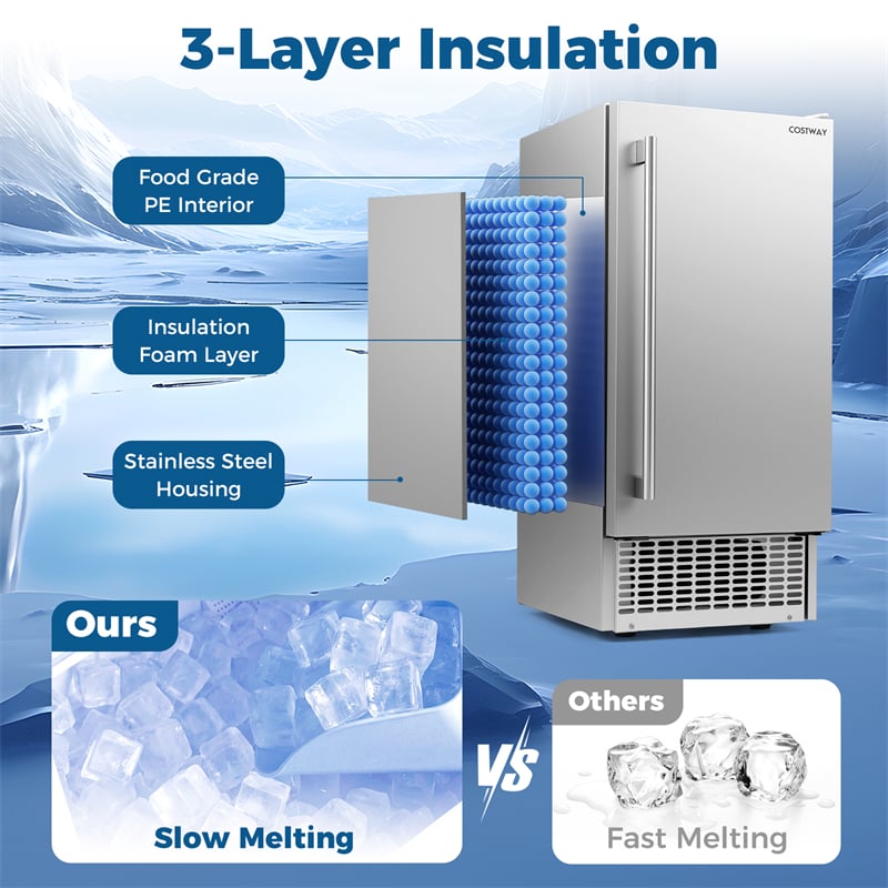 90 LBS/Day Commercial Undercounter Ice Maker, 15" Built-in Freestanding Ice Machine with Cooling Mode, 25 LBS Storage & Auto-Cleaning