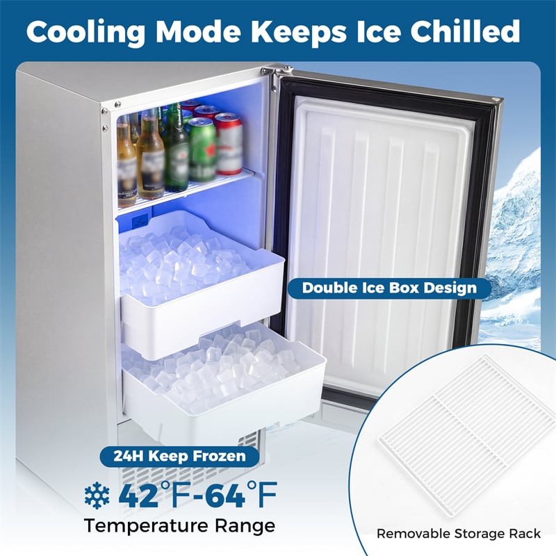 90 LBS/Day Commercial Undercounter Ice Maker, 15" Built-in Freestanding Ice Machine with Cooling Mode, 25 LBS Storage & Auto-Cleaning