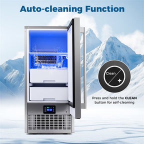 90 LBS/Day Commercial Undercounter Ice Maker, 15" Built-in Freestanding Ice Machine with Cooling Mode, 25 LBS Storage & Auto-Cleaning