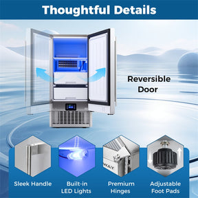 90 LBS/Day Commercial Undercounter Ice Maker, 15" Built-in Freestanding Ice Machine with Cooling Mode, 25 LBS Storage & Auto-Cleaning