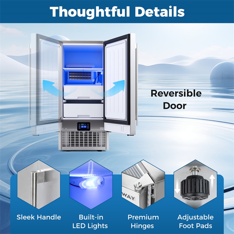 90 LBS/Day Commercial Undercounter Ice Maker, 15" Built-in Freestanding Ice Machine with Cooling Mode, 25 LBS Storage & Auto-Cleaning