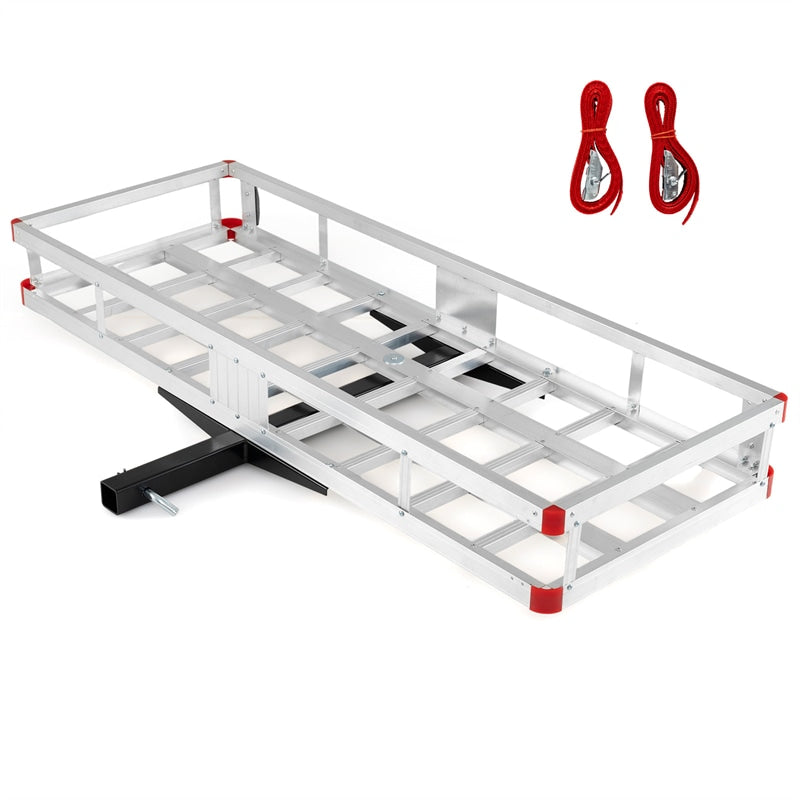 60"x34" Aluminum Hitch Cargo Carrier with 9" High Side Rails, 500 lbs Capacity Luggage Basket Fits 2" Receiver for SUV & Truck, w/ Straps & Reflectors