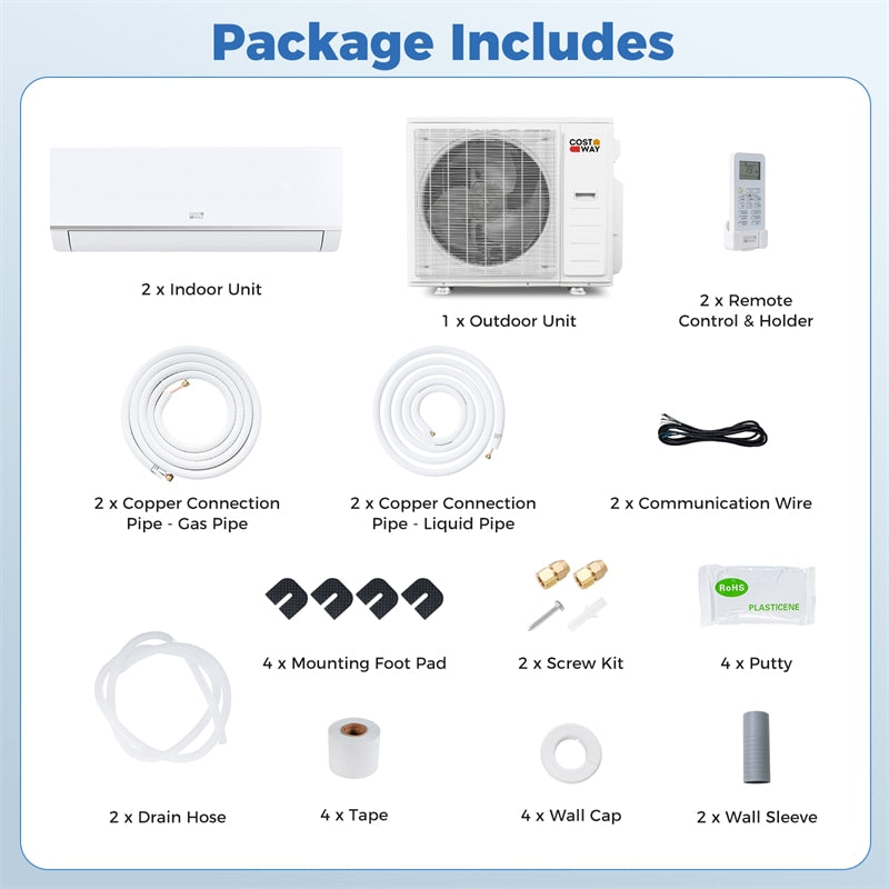 Blast Pro 38000 BTU Dual Zone Mini Split Air Conditioner with Heat Pump, 20 SEER2 WiFi Ductless Inverter Split AC with Pre-Charged & Line Set