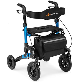 2-in-1 Rollator Walker for Seniors, Folding Rolling Walker with Seat, Mesh Backrest, Spring Suspension, 9.5" All Terrain Wheels & Cane Holder