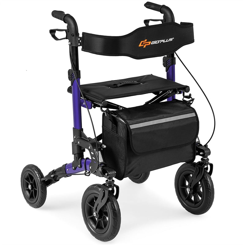 2-in-1 Rollator Walker for Seniors, Folding Rolling Walker with Seat, Mesh Backrest, Spring Suspension, 9.5" All Terrain Wheels & Cane Holder