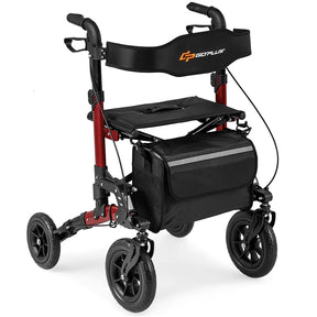 2-in-1 Rollator Walker for Seniors, Folding Rolling Walker with Seat, Mesh Backrest, Spring Suspension, 9.5" All Terrain Wheels & Cane Holder