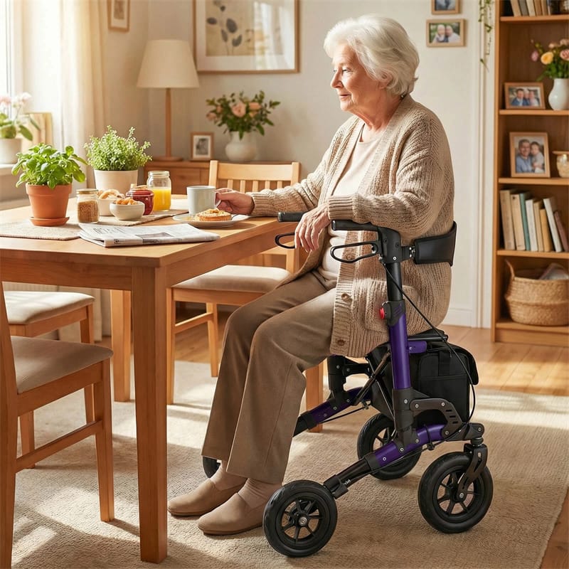 2-in-1 Rollator Walker for Seniors, Folding Rolling Walker with Seat, Mesh Backrest, Spring Suspension, 9.5" All Terrain Wheels & Cane Holder