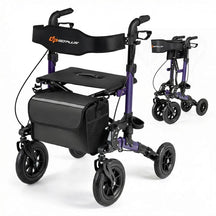 2-in-1 Rollator Walker for Seniors, Folding Rolling Walker with Seat, Mesh Backrest, Spring Suspension, 9.5" All Terrain Wheels & Cane Holder