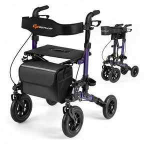 2-in-1 Rollator Walker for Seniors, Folding Rolling Walker with Seat, Mesh Backrest, Spring Suspension, 9.5" All Terrain Wheels & Cane Holder