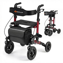 2-in-1 Rollator Walker for Seniors, Folding Rolling Walker with Seat, Mesh Backrest, Spring Suspension, 9.5" All Terrain Wheels & Cane Holder