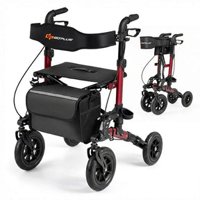 2-in-1 Rollator Walker for Seniors, Folding Rolling Walker with Seat, Mesh Backrest, Spring Suspension, 9.5" All Terrain Wheels & Cane Holder