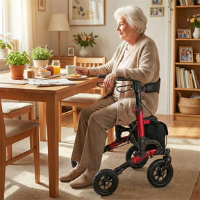 2-in-1 Rollator Walker for Seniors, Folding Rolling Walker with Seat, Mesh Backrest, Spring Suspension, 9.5" All Terrain Wheels & Cane Holder