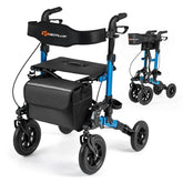 2-in-1 Rollator Walker for Seniors, Folding Rolling Walker with Seat, Mesh Backrest, Spring Suspension, 9.5" All Terrain Wheels & Cane Holder