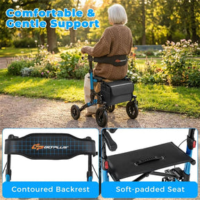 2-in-1 Rollator Walker for Seniors, Folding Rolling Walker with Seat, Mesh Backrest, Spring Suspension, 9.5" All Terrain Wheels & Cane Holder