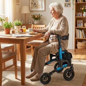 2-in-1 Rollator Walker for Seniors, Folding Rolling Walker with Seat, Mesh Backrest, Spring Suspension, 9.5" All Terrain Wheels & Cane Holder
