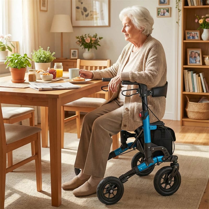 2-in-1 Rollator Walker for Seniors, Folding Rolling Walker with Seat, Mesh Backrest, Spring Suspension, 9.5" All Terrain Wheels & Cane Holder