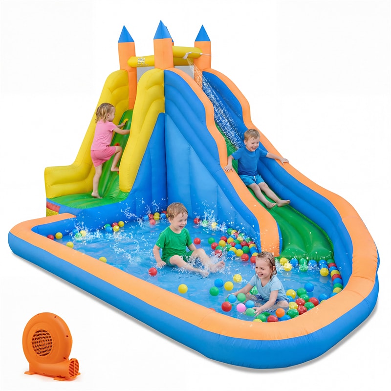 Inflatable Water Slide, Giant Bouncy Castle Water Park with Climbing Wall & Splash Pool, Blow up Waterslide for Kids Backyard Party
