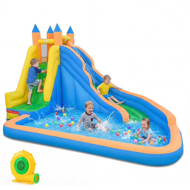 Inflatable Water Slide, Giant Bouncy Castle Water Park with Climbing Wall & Splash Pool, Blow up Waterslide for Kids Backyard Party