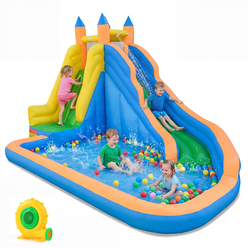 Inflatable Water Slide, Giant Bouncy Castle Water Park with Climbing Wall & Splash Pool, Blow up Waterslide for Kids Backyard Party