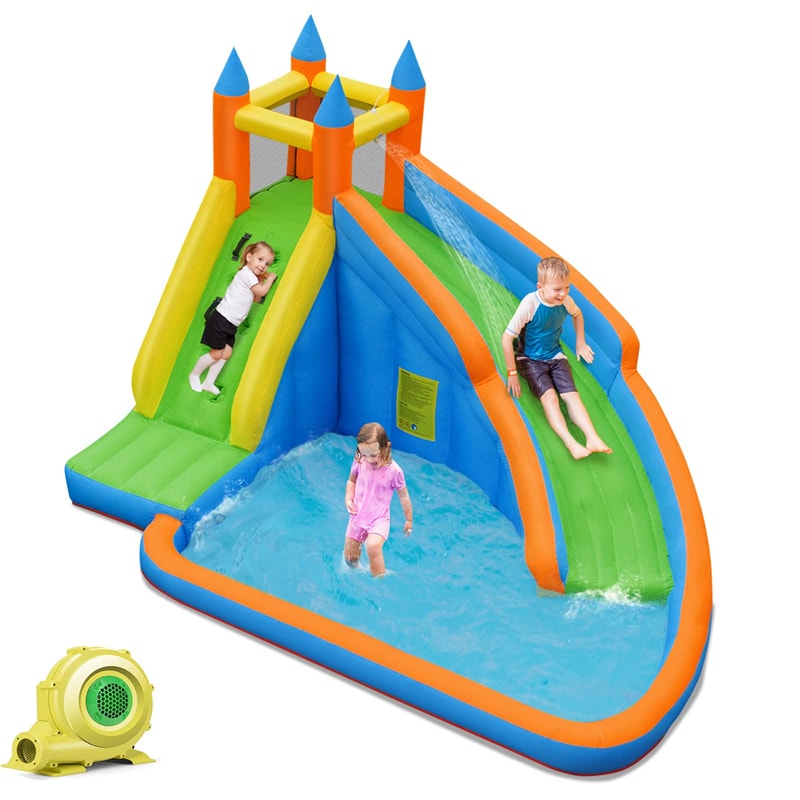 Inflatable Water Slide, Giant Bouncy Castle Water Park with Climbing Wall & Splash Pool, Blow up Waterslide for Kids Backyard Party
