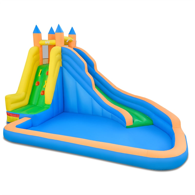 Inflatable Water Slide, Giant Bouncy Castle Water Park with Climbing Wall & Splash Pool, Blow up Waterslide for Kids Backyard Party