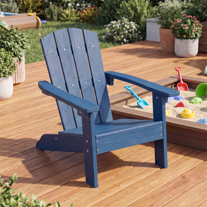 Kids Adirondack Chair, All-Weather HIPS Outdoor Chair with Ergonomic High Backrest & Armrests, Toddler Lawn Patio Seat for Ages 3-8